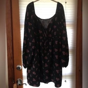Oversized Wild Fable Peasant Tunic Dress Black Flowered XXL.